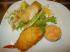 Ziegenfrischk�se Wantan und Knuspergarnele mit Harissaaioli