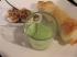 Amuse: Wachtelei mit Speckbr�seln, Pilzr�llchen und B�rlauchdip