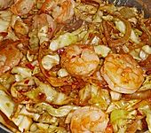 Spitzkohl mit Garnelen aus dem Wok